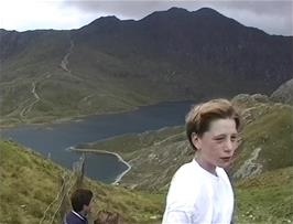 First view of Llyn Llydaw, 1.1 miles into the walk, 572m above sea level